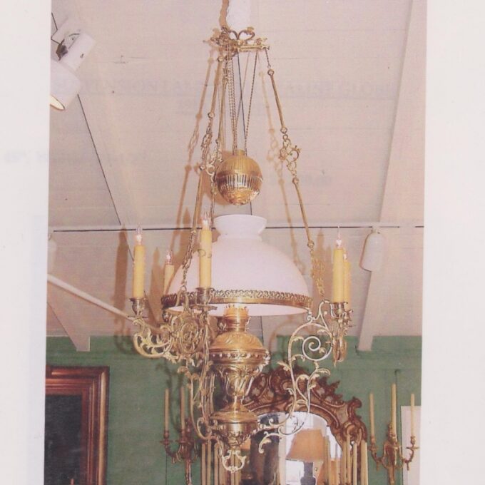 19th C. Suspension Lamp With Opaline Globe