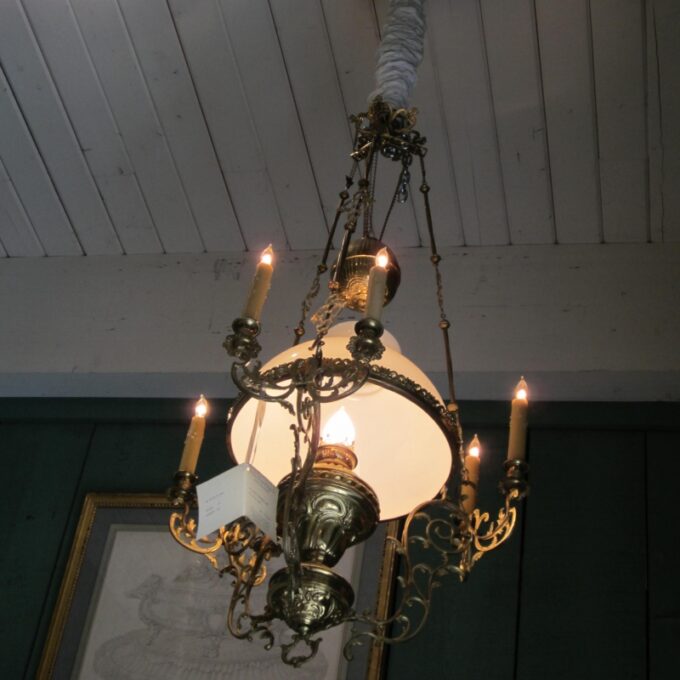 19th C. Suspension Lamp With Opaline Globe - Image 3