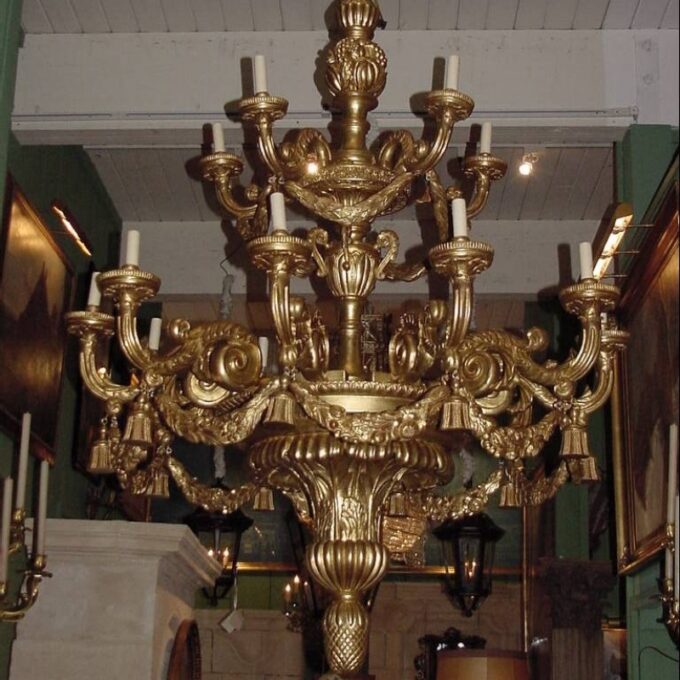 A Large Gilded Wood Louis XIV Chandelier