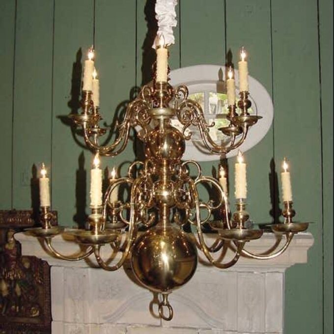 19th Century Flemish 2 Tier Brass Chandelier