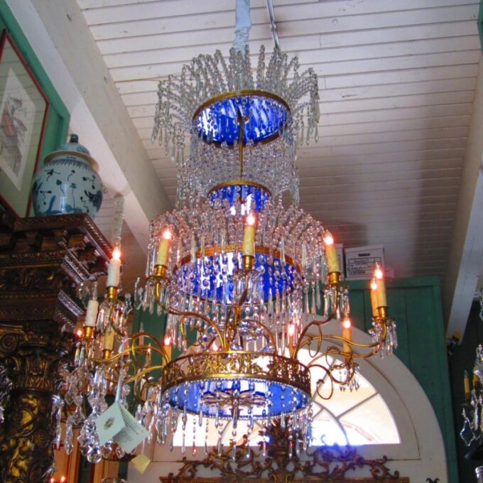 19th C. Russian Empire Style Bronze and Glass Chandelier