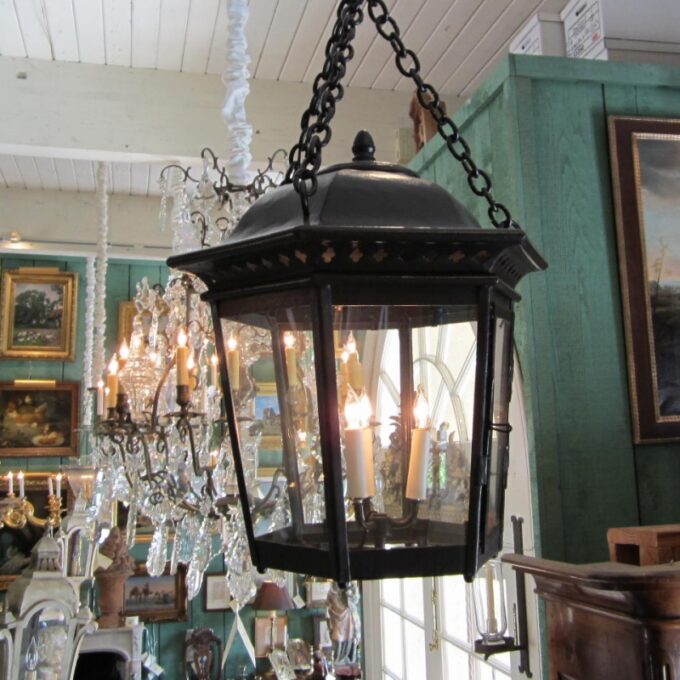 Pair of Iron metal painted  Hexagonal Lanterns - Image 3