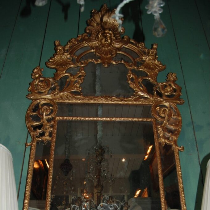 Rare Large Carved 18th Century Regence Gilt Wood Mirror - Image 2
