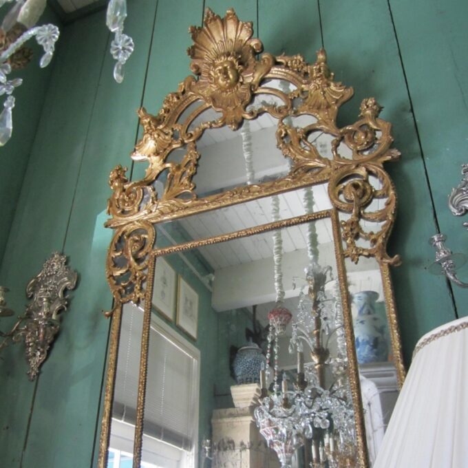 Rare Large Carved 18th Century Regence Gilt Wood Mirror - Image 3