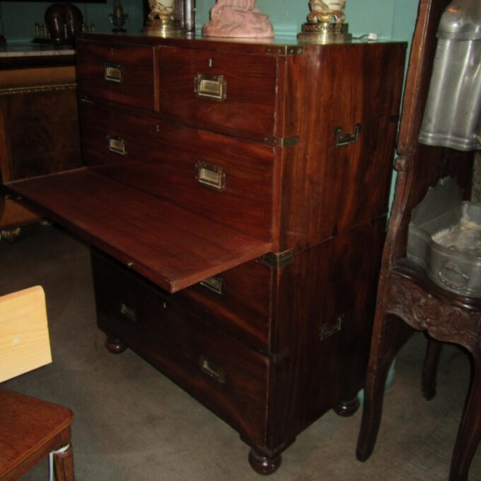 Early 19th Century Regency Brass Mounted Campagne Chest Of Drawers - Image 3