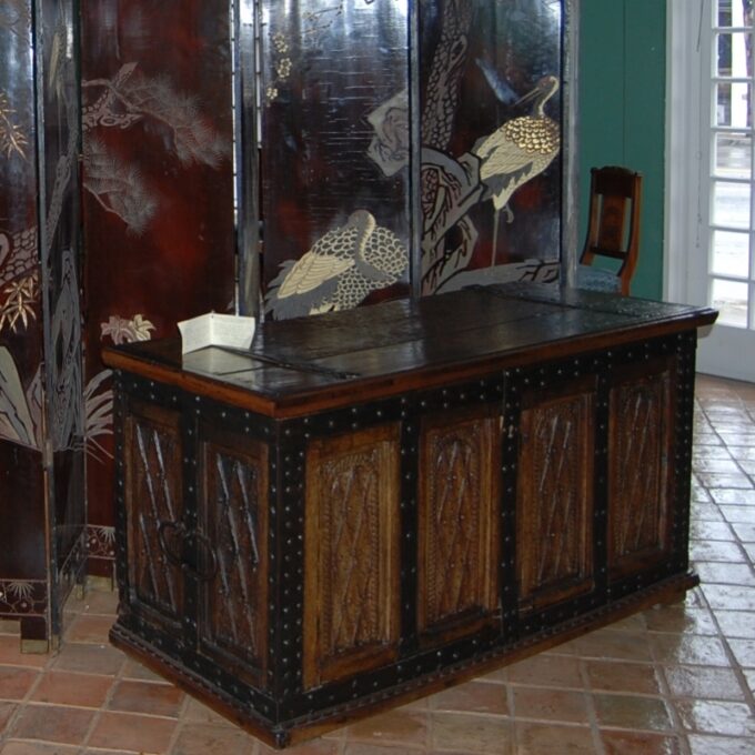 A Very Rare 16th Century Gothic Chest In Chestnut With Iron Accents