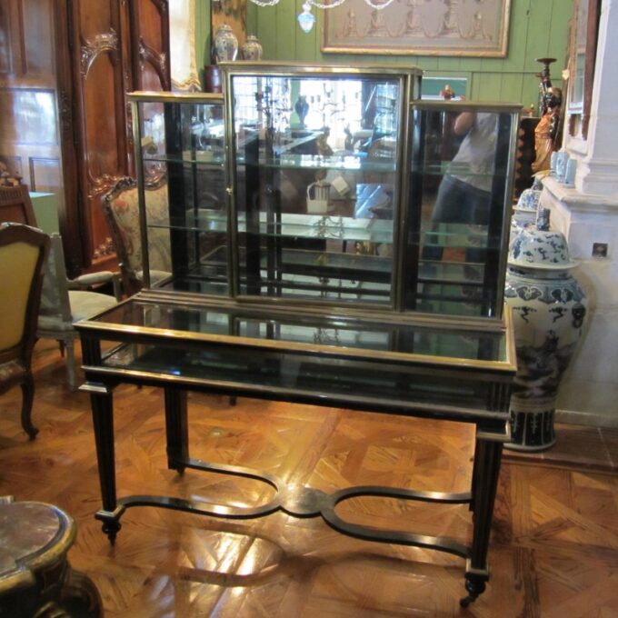 Rare French Pair Of Napoleon III Ebonized Vitrines