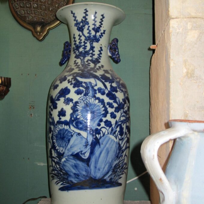 Pair Of 19th Century Blue and White Porcelain Balustrade Vases