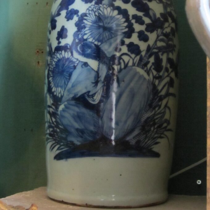 Pair Of 19th Century Blue and White Porcelain Balustrade Vases - Image 2