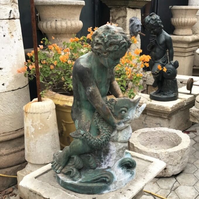19th Century Bronze Putty Fountain Holding a Fish - Image 2