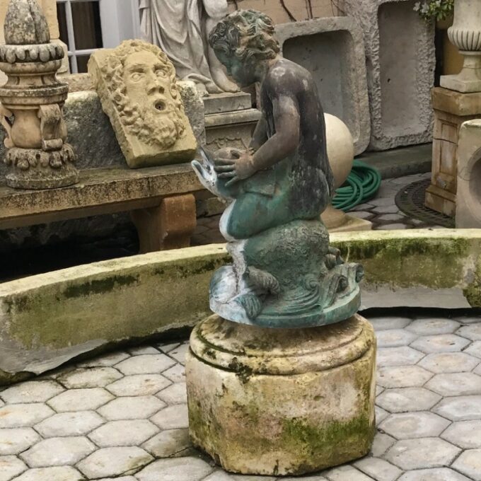 19th Century Bronze Putty Fountain Holding a Fish - Image 3