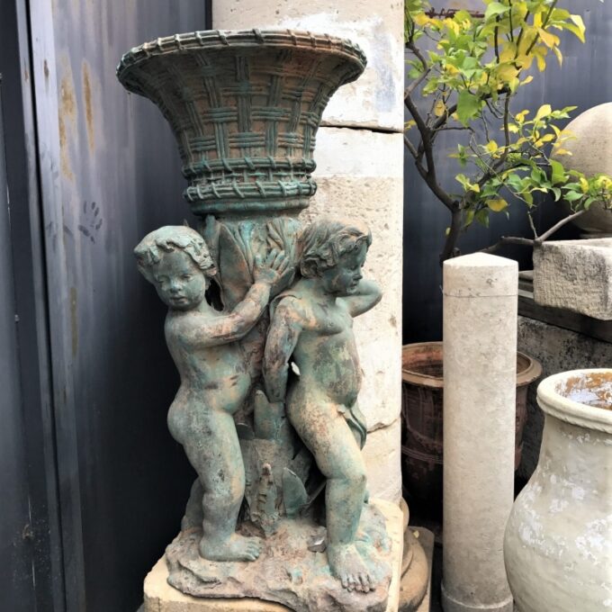 Large Pair 19th Century Bronze Putties Jardinières - Image 4