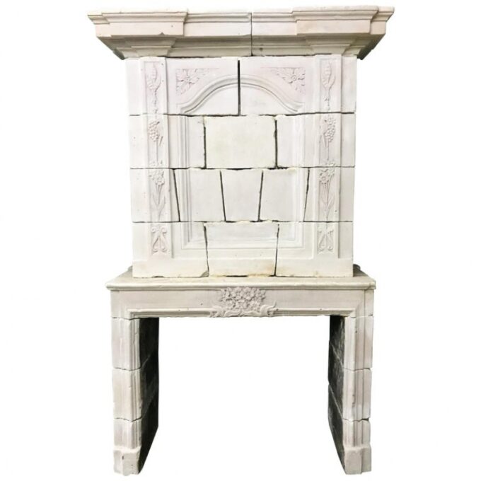 17th C Louis XIV Hand Carved Stone Chateau Fireplace Mantle surround Los Angeles