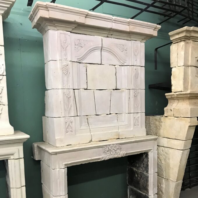 17th C Louis XIV Hand Carved Stone Chateau Fireplace Mantle surround Los Angeles - Image 2
