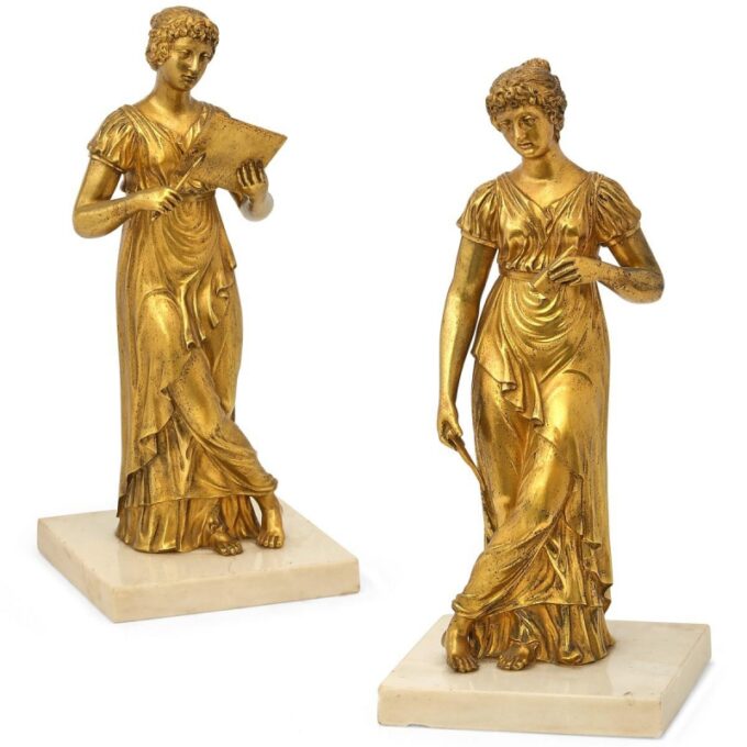 Pair Of French Gilt Bronze Figures ladies of Science