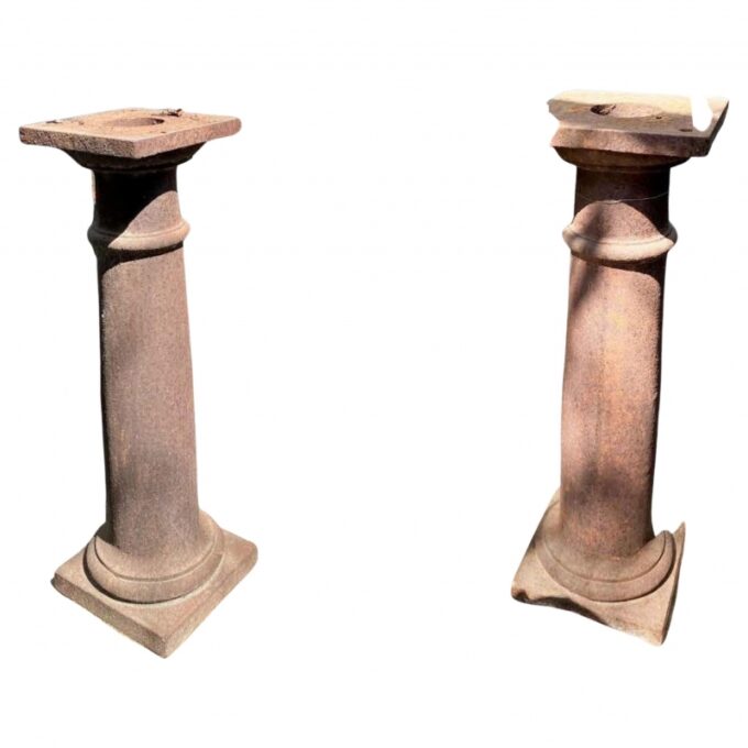Pair Cast Iron metal Columns posts base pedestal