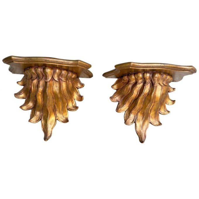Pair of Neoclassical Style Gilded brackets Ornament decorative wall mount element