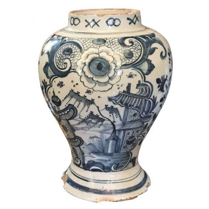 18th Century Delft Pottery Blue and White Vase / Jar