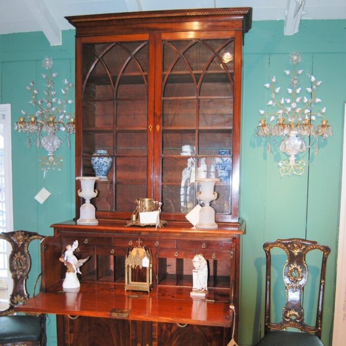 Neo-Gothic Early 19th Century Classical English Regency Bookcase Secretary Desk - Image 2