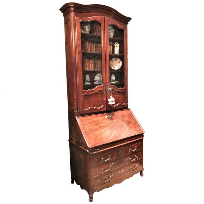 18th C. Louis XV Bureau Scriban Bibliotic Secretary Cabinet Mahogany Antiques LA