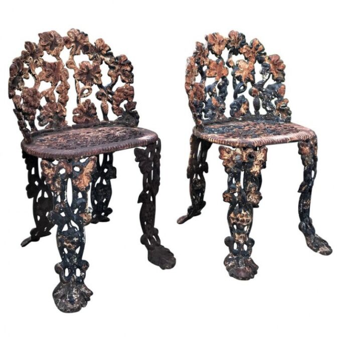 Pair Of 19th Century Napoleon III Cast Iron Garden Chairs
