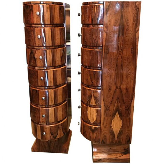 Pair Art Deco Exotic Wood Semainier