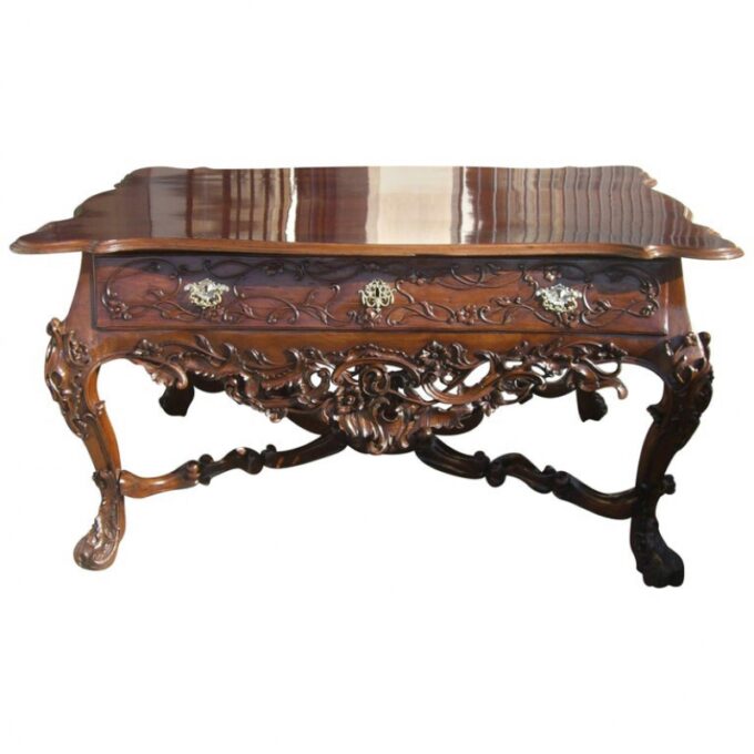 18th C. Portuguese Grand carved Hardwood Library Table Entry center Antiques LA