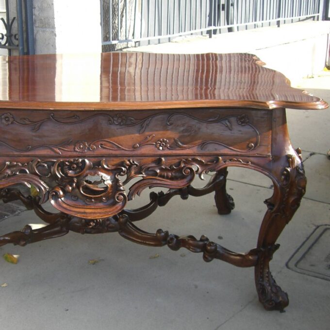 18th C. Portuguese Grand carved Hardwood Library Table Entry center Antiques LA - Image 2