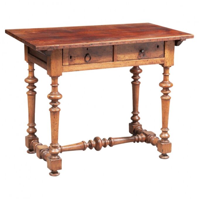 17th C. Provencal Hand Carved Antique Side Table Walnut Desk Drawers Farm LA CA