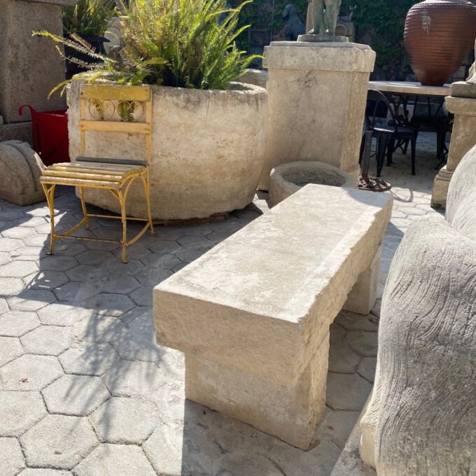 Hand Carved Stone Rustic park Garden Bench Seat antique indoor outdoor LA CA - Image 2