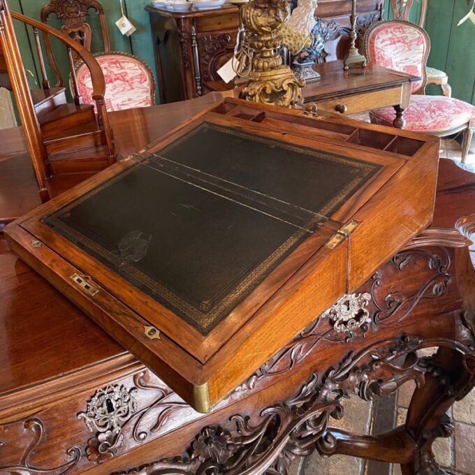 Travel Lap Desk Walnut 19th C. on Stand as side table Decorative Gift antique LA - Image 2