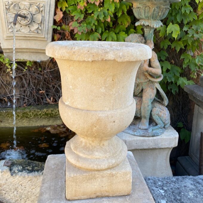 Pair Hand Carved Stone Pillar Finials Decorative Urns Vase Rustic Antiques LA CA - Image 2
