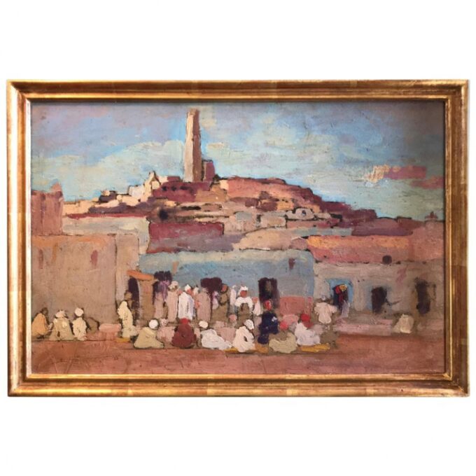Orientalist Painting Wall Art Arab Market Scene Dutch G. Huijsser Antique Frame