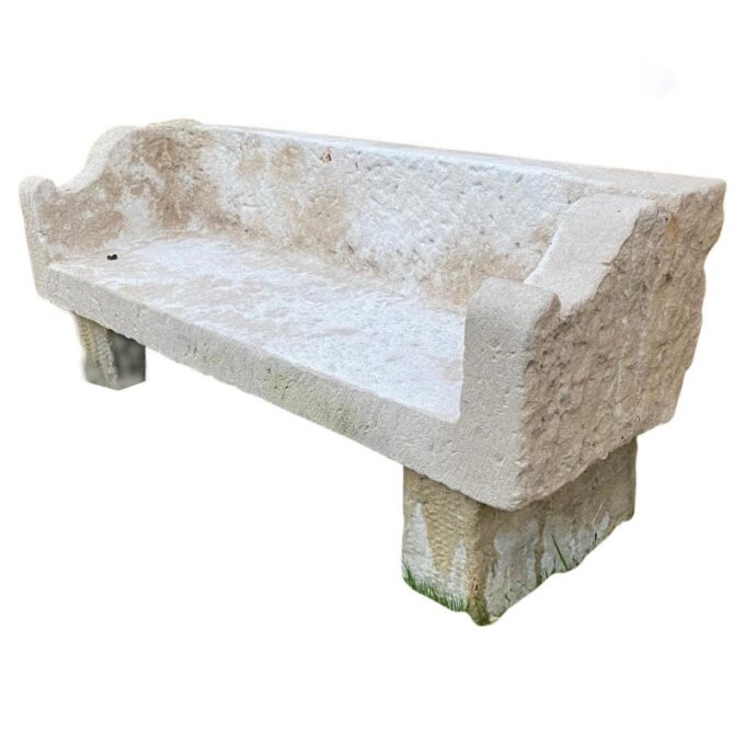 19th Century Carved Stone Arm benche