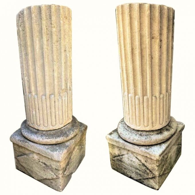 Pair Hand Carved Stone Columns Garden Posts Base Pedestal Antiques Los Angeles