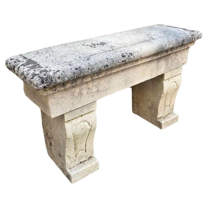 Rustic Stone Farm Bench Garden patio Hand Carved Seat Antique Dealer Los Angeles