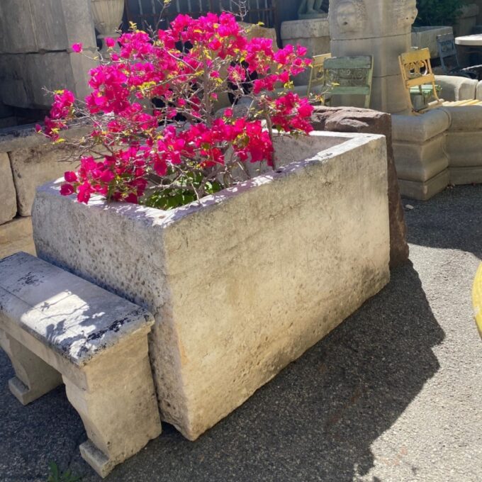 Rustic Stone Farm Bench Garden patio Hand Carved Seat Antique Dealer Los Angeles - Image 3