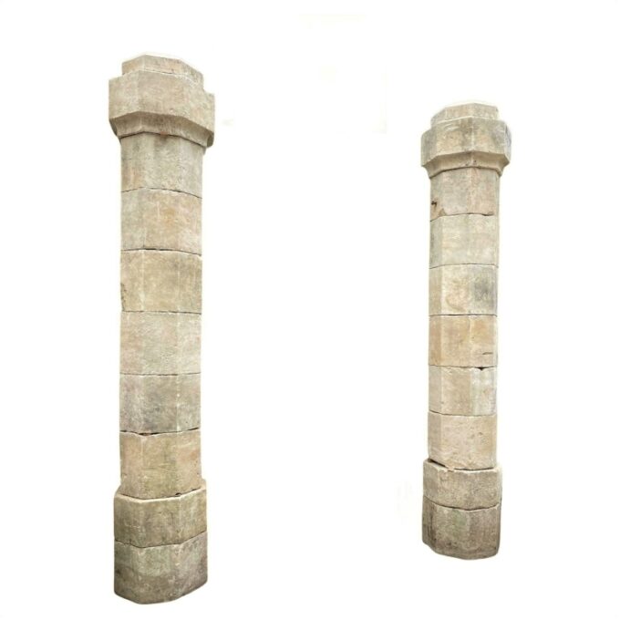 Antique Hand Carved Stone Garden Pillars Columns Posts & Base Pedestal Dealer LA