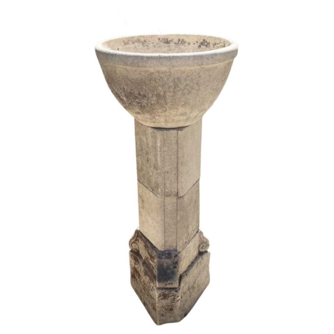 Hand Crafted & Carved Stone Birdbath Bowl basin on Pedestal base water fountain