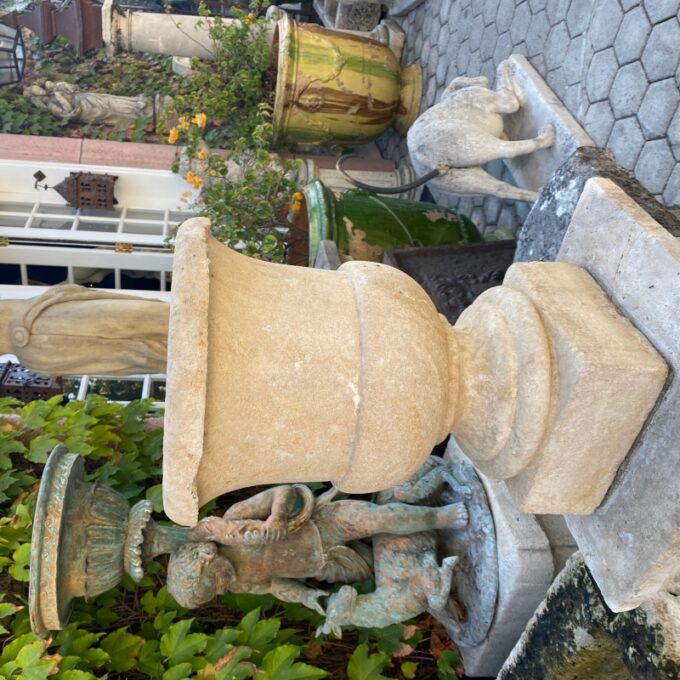 Pair Hand Carved Stone Pillar Finials Decorative Urns Vase Rustic Antiques LA CA - Image 3