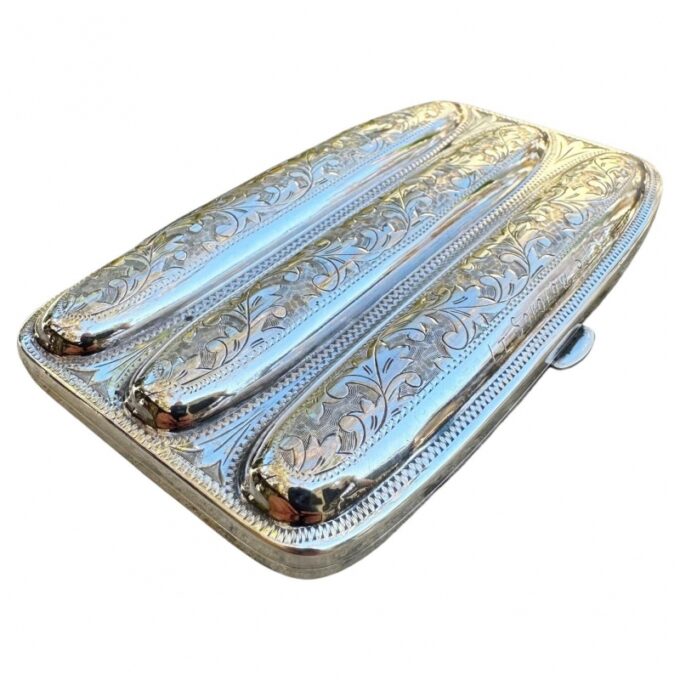 19th C. Hand Crafted Sterling Silver Cigar Case Holder Box Special Gift Idea CA