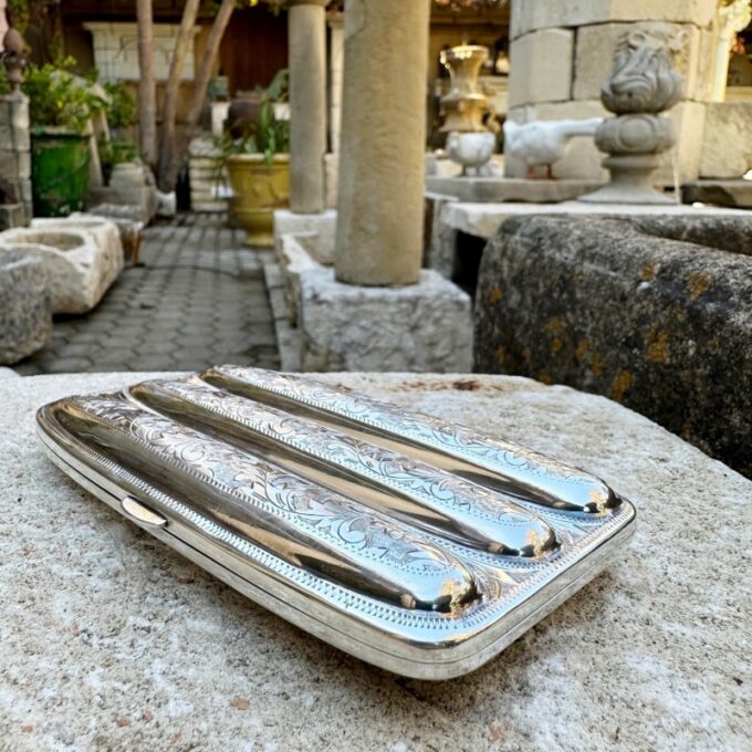 19th C. Hand Crafted Sterling Silver Cigar Case Holder Box Special Gift Idea CA - Image 2