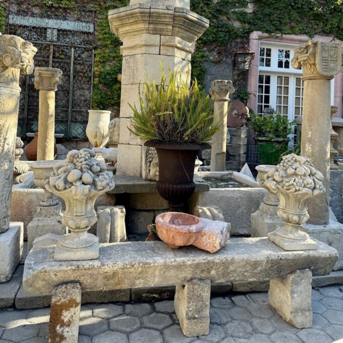 Handmade Cast Stone Fruit Flower Basket post Finials Vase Urn Form Antiques LA - Image 2