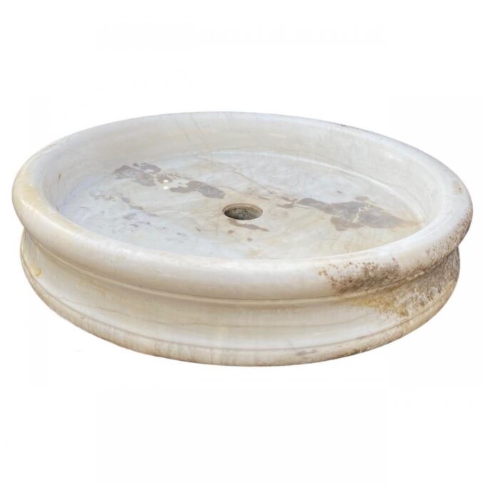 Large 19th Century Carved Marble Round Tub  Fountain Basin.
