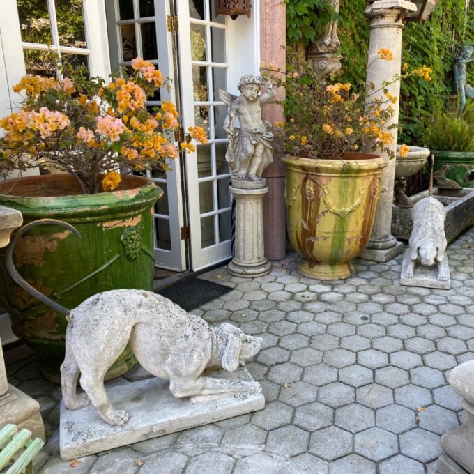 Pair Carved Stone Figures Of Hunting Dogs Garden Antique Statuary Animal Lovers - Image 2
