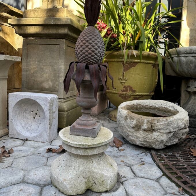 18th Century Hand Carved Stone Column Base Sculpture Doorstop Decorative Element - Image 2