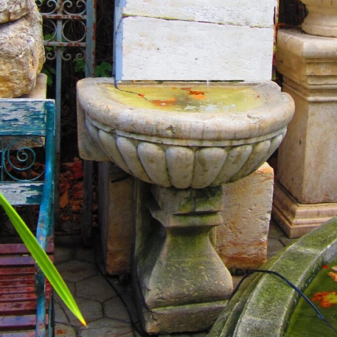 Large Hand Carved Stone Sink Basin Wall Fountain Bowl & pedestal base Antique CA - Image 2