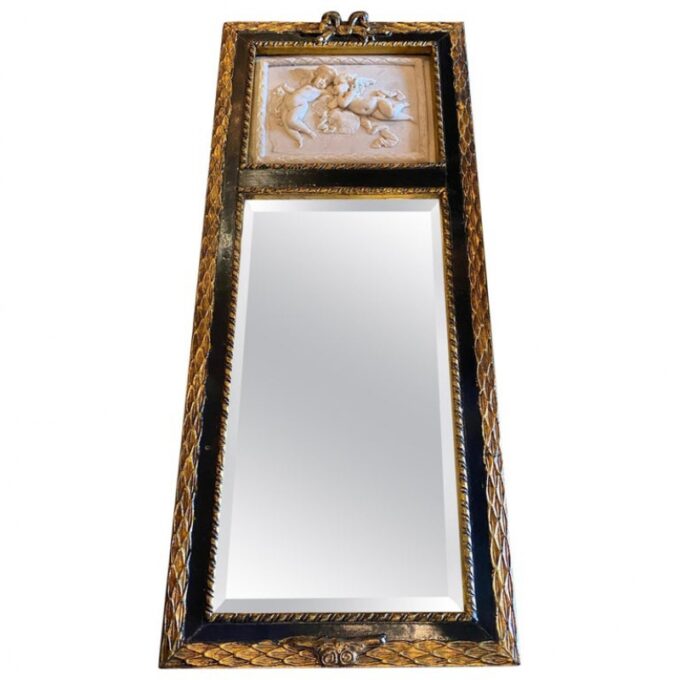 Hand Carved Wood & Stone Gilded Mantle Mirror Glass Decorative Antiques LA CA