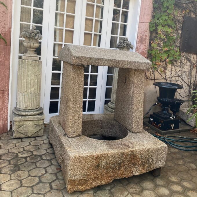 Hand Carved Stone Wellhead center or wall mount Fountain Basin Antique Fire Pit - Image 4