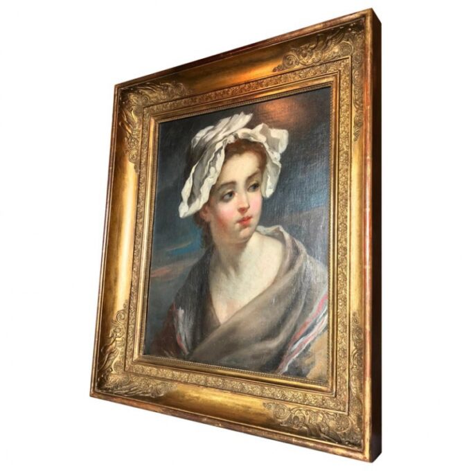 18th C. School Jean Baptiste Greuze Peasant Child in a white bonnet antiques LA